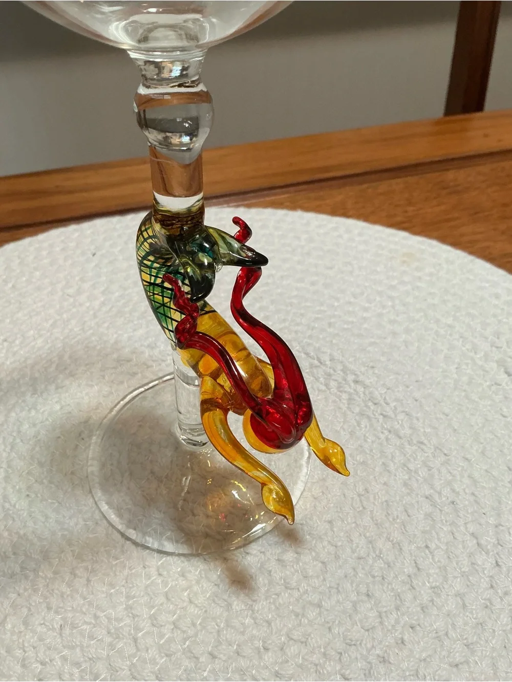 Clear Wine Goblet with Colorful Glass Mermaid